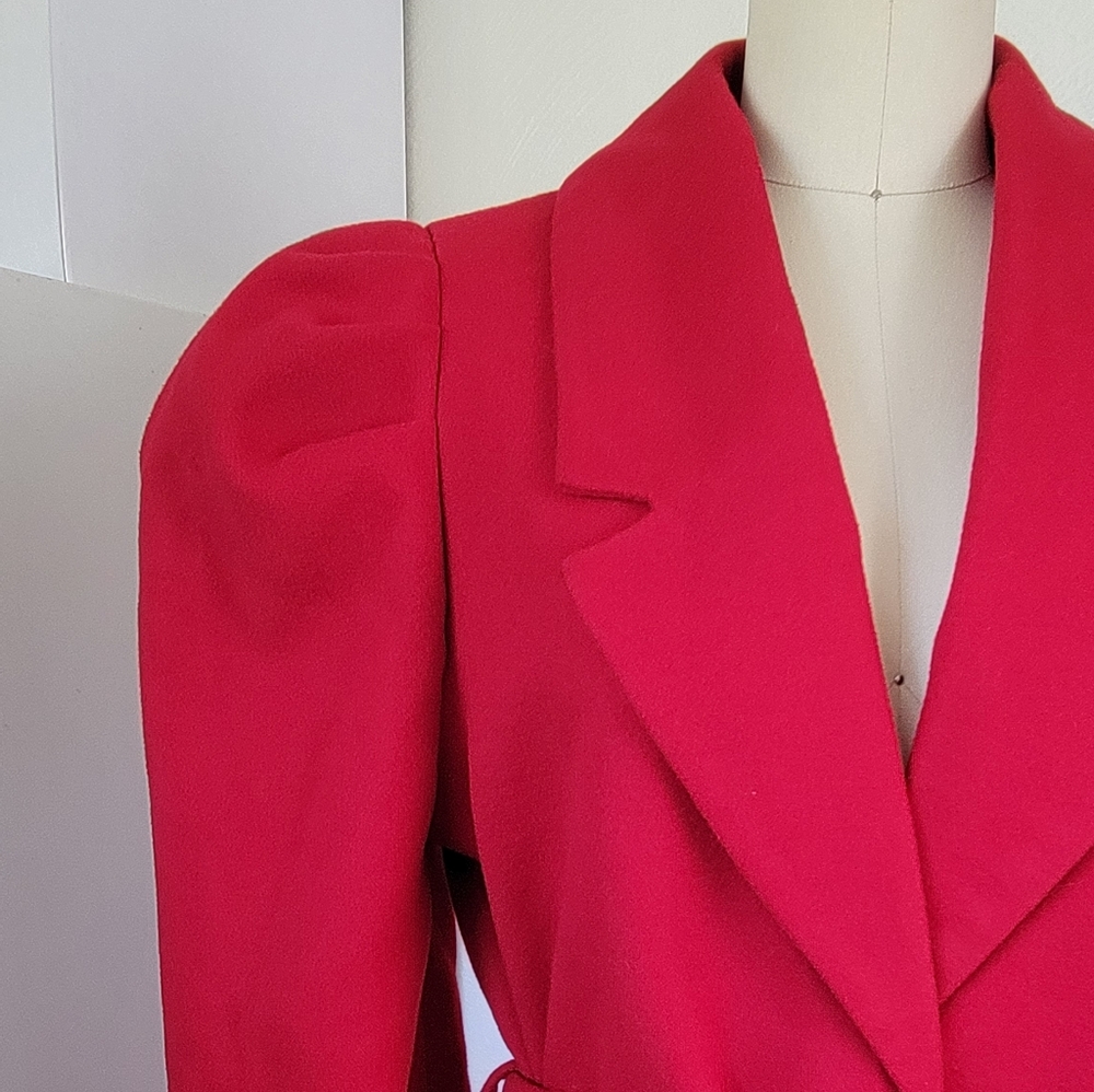 VINTAGE M Red Puff Sleeve Trench Coat - Picture 2 of 4